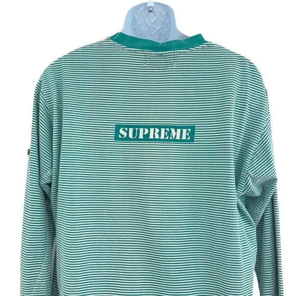 Stone Island × Supreme S/S 2015 Men's XL Long sleeve Green Striped AS IS - Picture 8 of 16